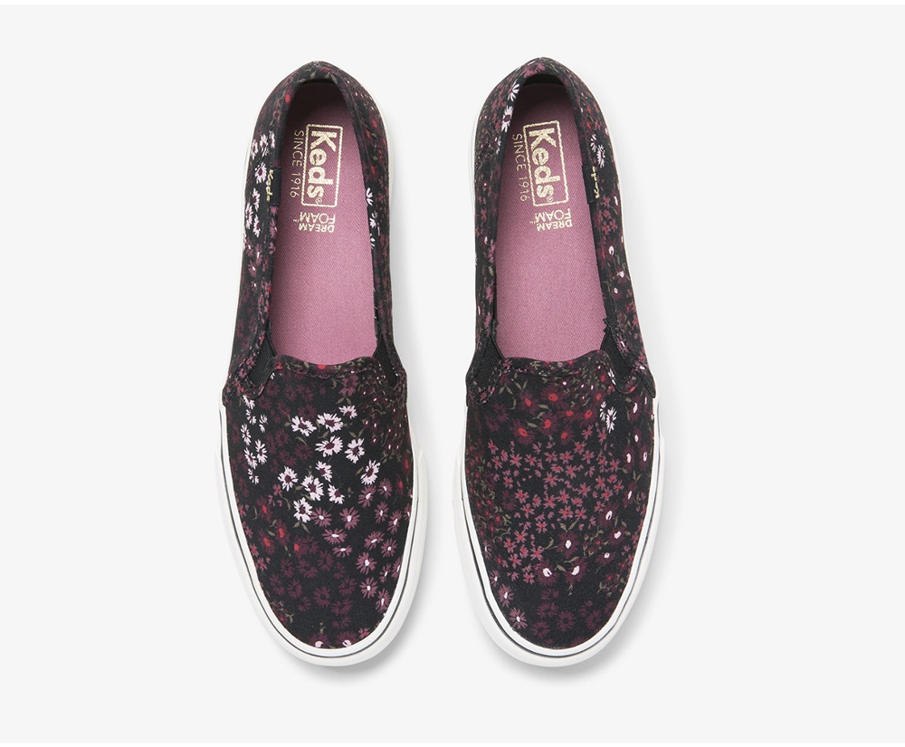 Womens Keds Slip Ons - Washable Double Decker Floral - Black/Multicolor - 8350-TDRWL